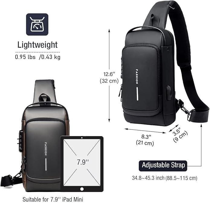 Unisex Anti-Theft Waterproof Crossbody Chest Bag with USB Charging Port