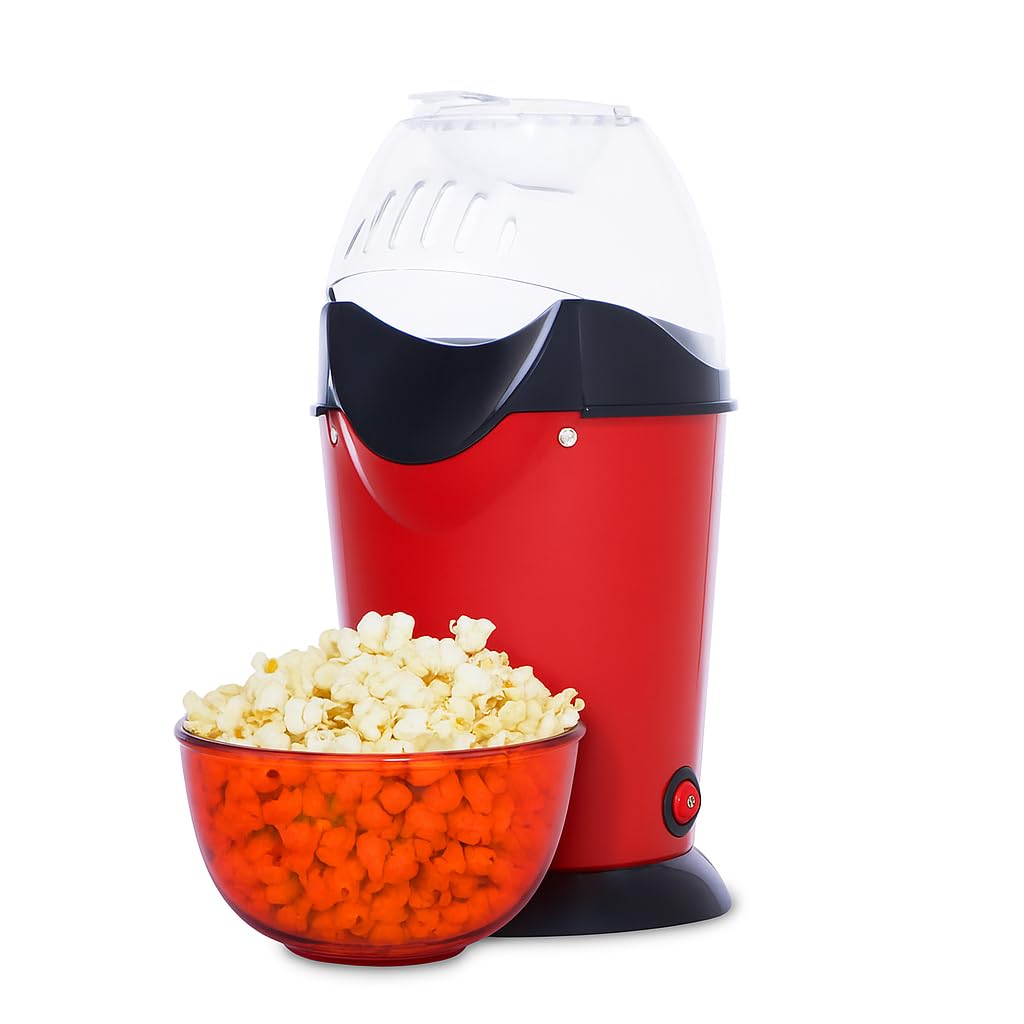 Hot Air Popcorn Maker with 1200W Motor, One-Touch Operation, Butter Melter, Measuring Cup, Low-Fat Oil-Free Popping