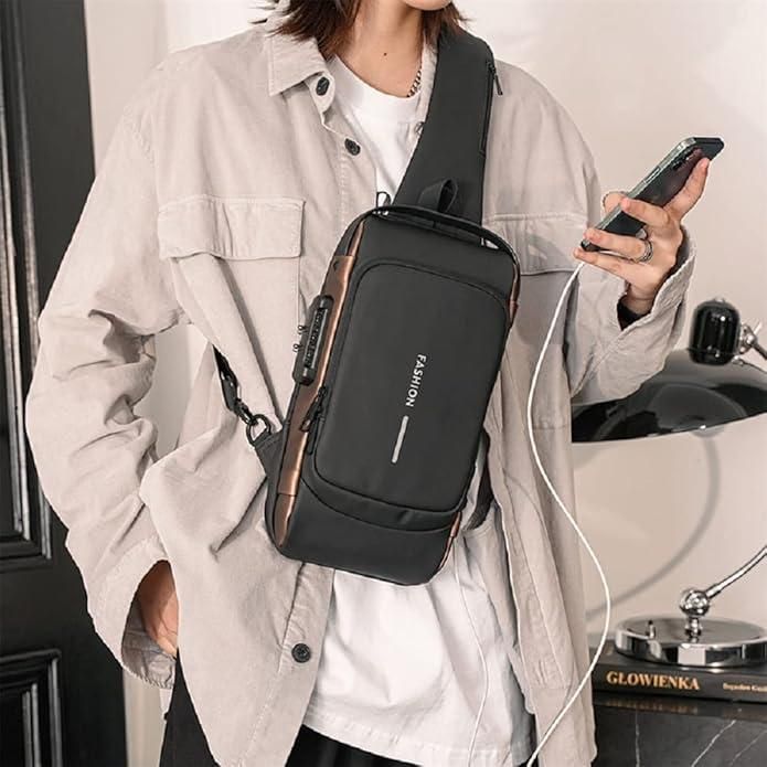 Unisex Anti-Theft Waterproof Crossbody Chest Bag with USB Charging Port