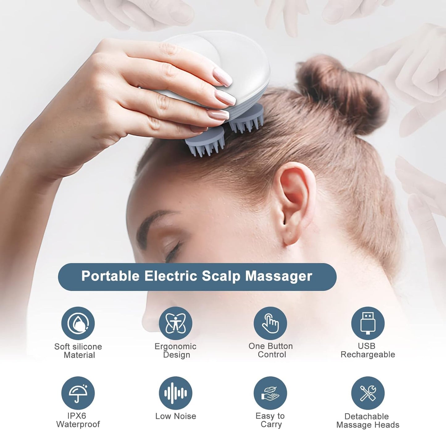 HM Advanced Electric Head,Scalp Massager | Rechargeable Head Kneading Massage Machine 3 Speed Mode Handheld