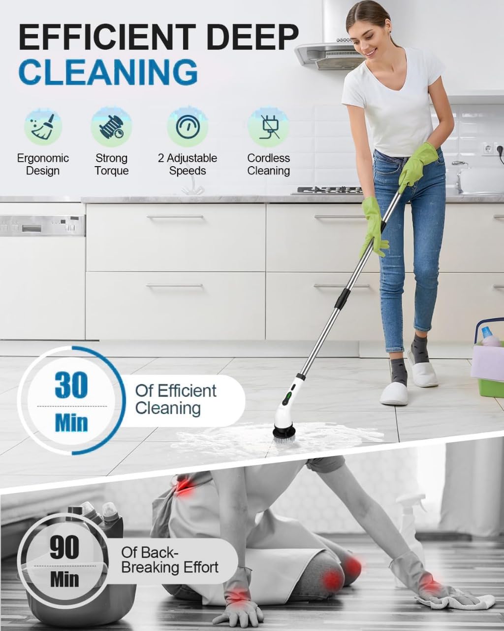 Electric Spin Scrubber, Cordless Cleaning Brush with 8 Replaceable Brush Heads
