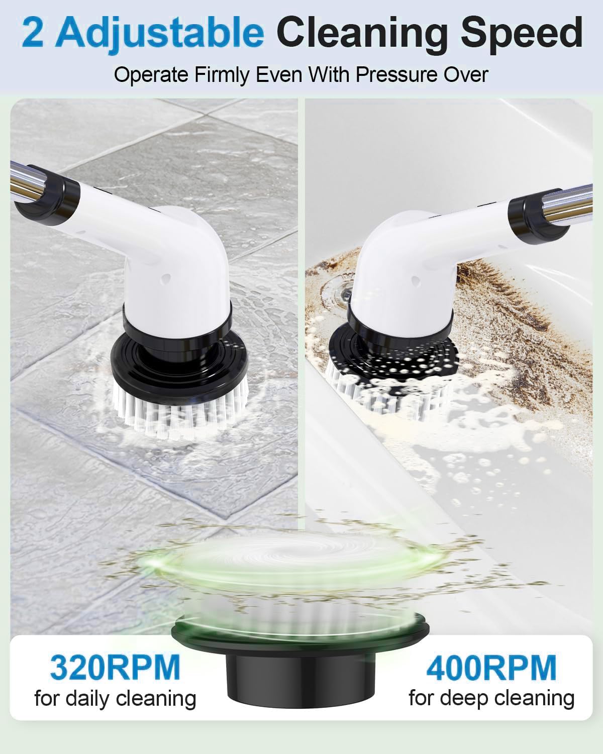 Electric Spin Scrubber, Cordless Cleaning Brush with 8 Replaceable Brush Heads