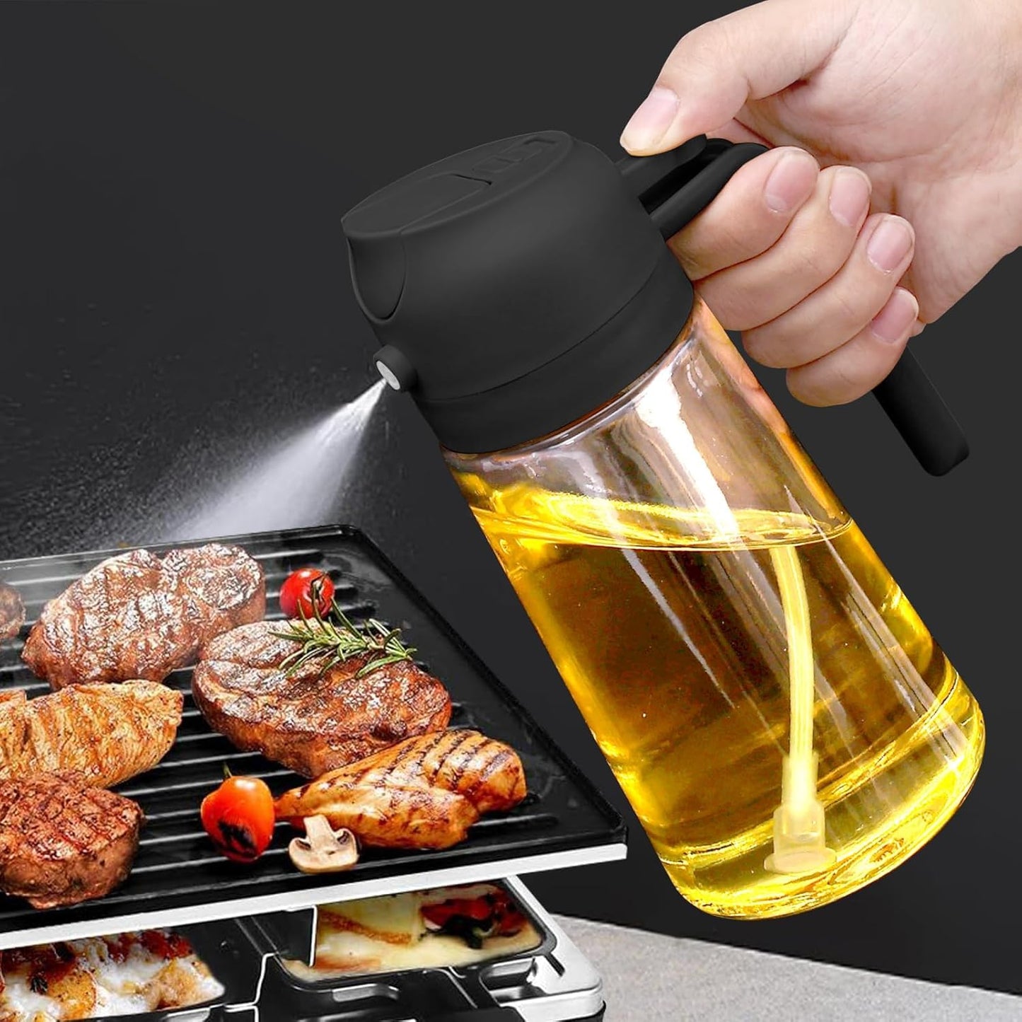 2-in-1 Oil Dispenser and Sprayer – Precision Control for Cooking and Grilling
