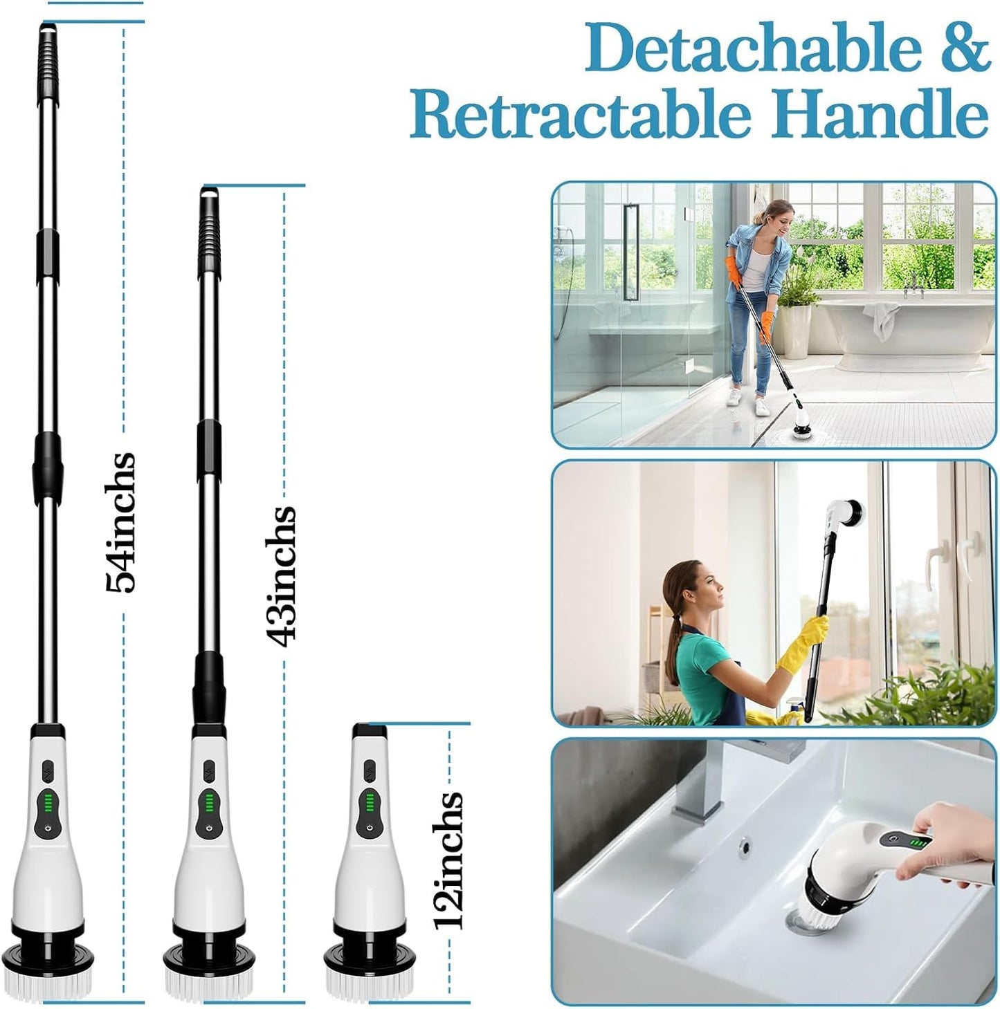 Electric Spin Scrubber, Cordless Cleaning Brush with 8 Replaceable Brush Heads