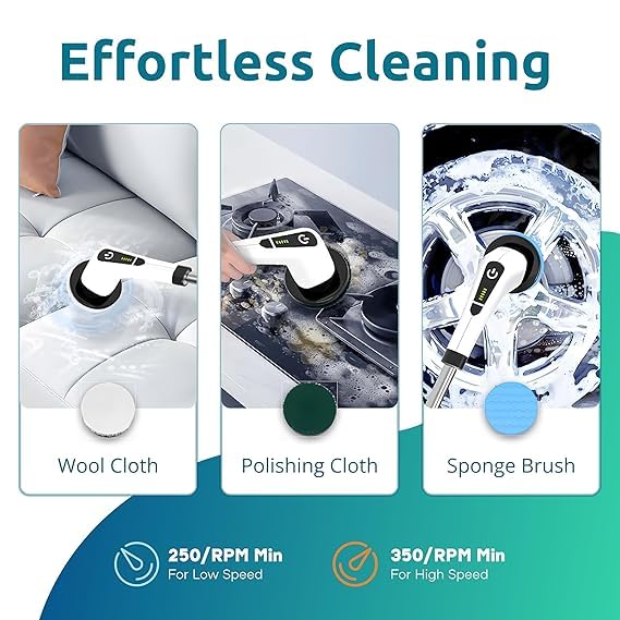 Electric Spin Scrubber, Cordless Cleaning Brush with 8 Replaceable Brush Heads