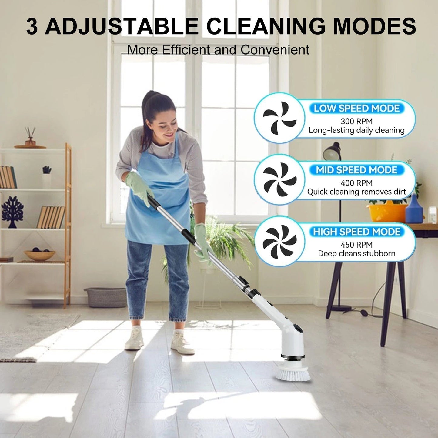 Electric Spin Scrubber, Cordless Cleaning Brush with 8 Replaceable Brush Heads