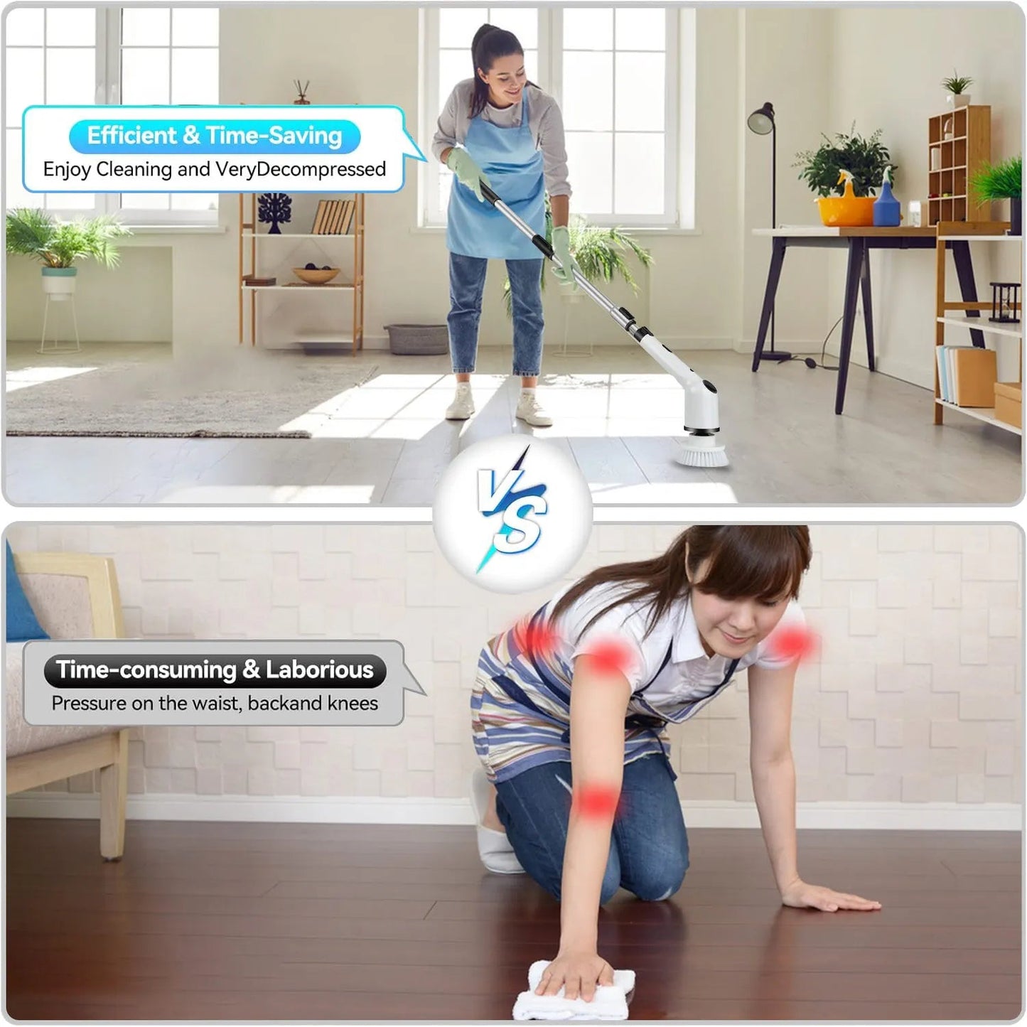 Electric Spin Scrubber, Cordless Cleaning Brush with 8 Replaceable Brush Heads