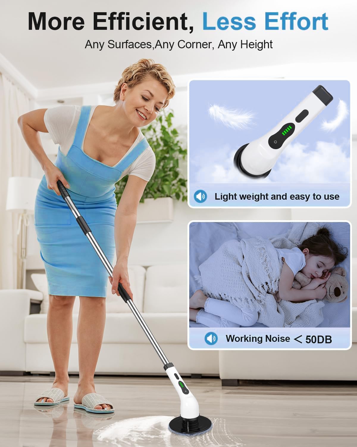 Electric Spin Scrubber, Cordless Cleaning Brush with 8 Replaceable Brush Heads