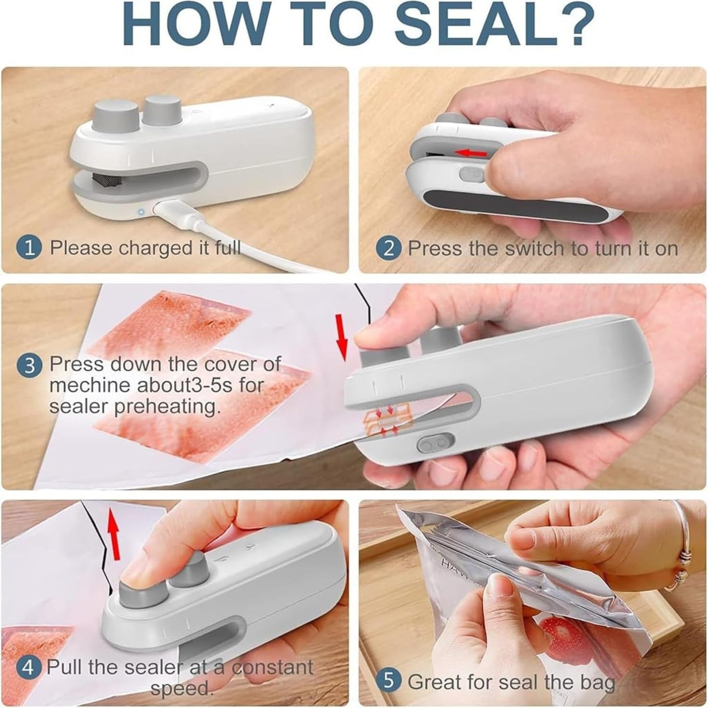 2-in-1 USB Rechargeable Mini Bag Sealer & Cutter