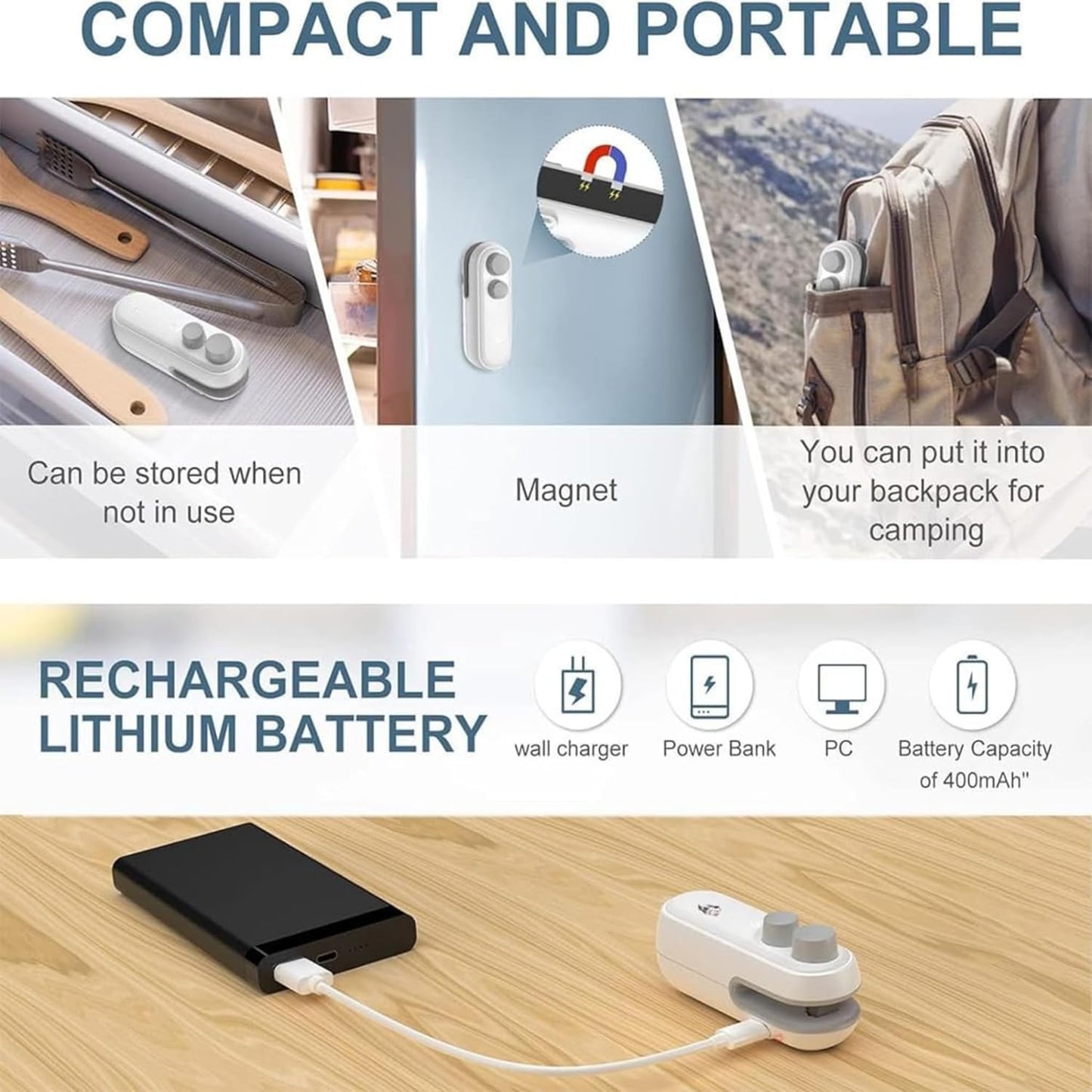 2-in-1 USB Rechargeable Mini Bag Sealer & Cutter