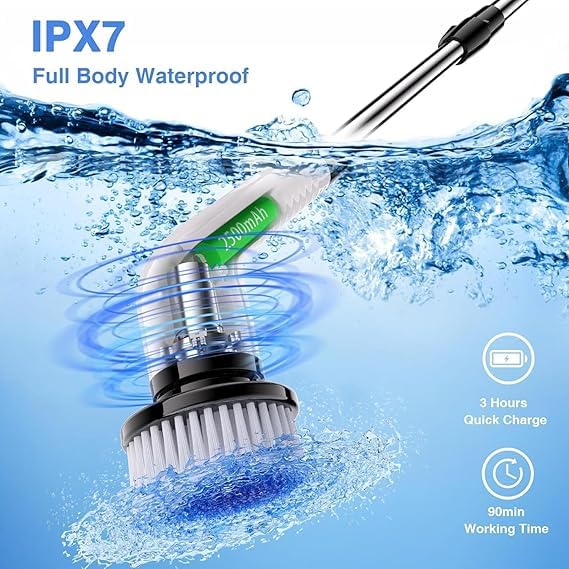 Electric Spin Scrubber, Cordless Cleaning Brush with 8 Replaceable Brush Heads