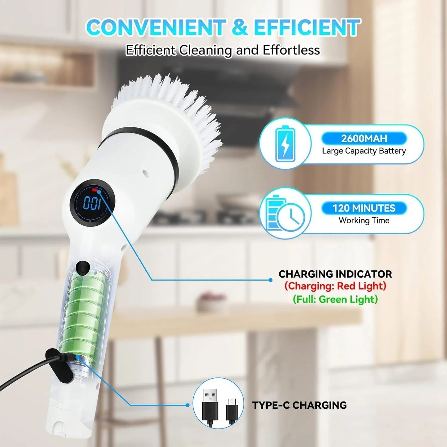 Electric Spin Scrubber, Cordless Cleaning Brush with 8 Replaceable Brush Heads